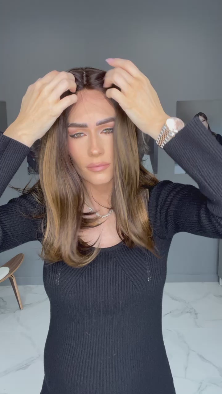 Beka Basic line 18" | Dark brown with caramel balayage Wig