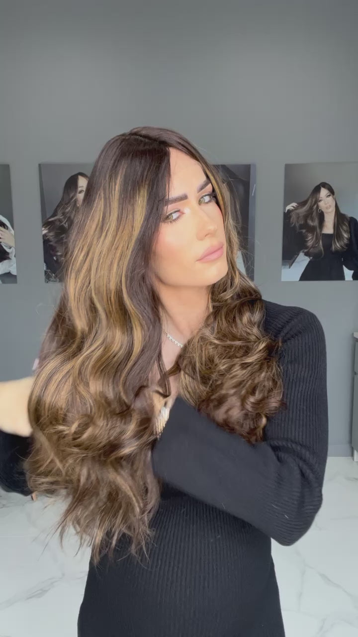 Beka Basic line 28" | Dark brown with caramel balayage Wig