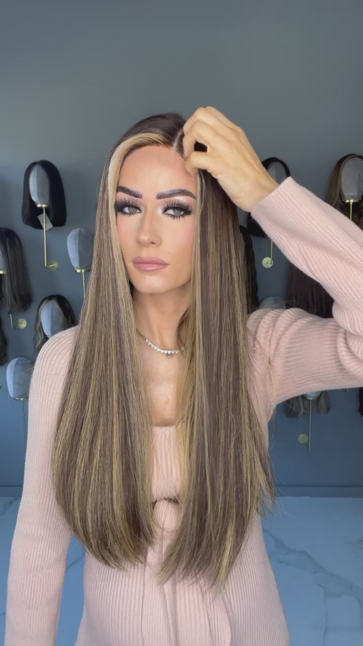 Beka 245 - Medium brown with golden blond balayage and money pieces Wig