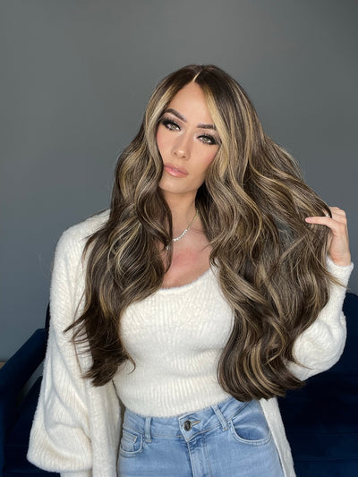 Beka 219 | Dark brown with ice blond balayage and money pieces wig