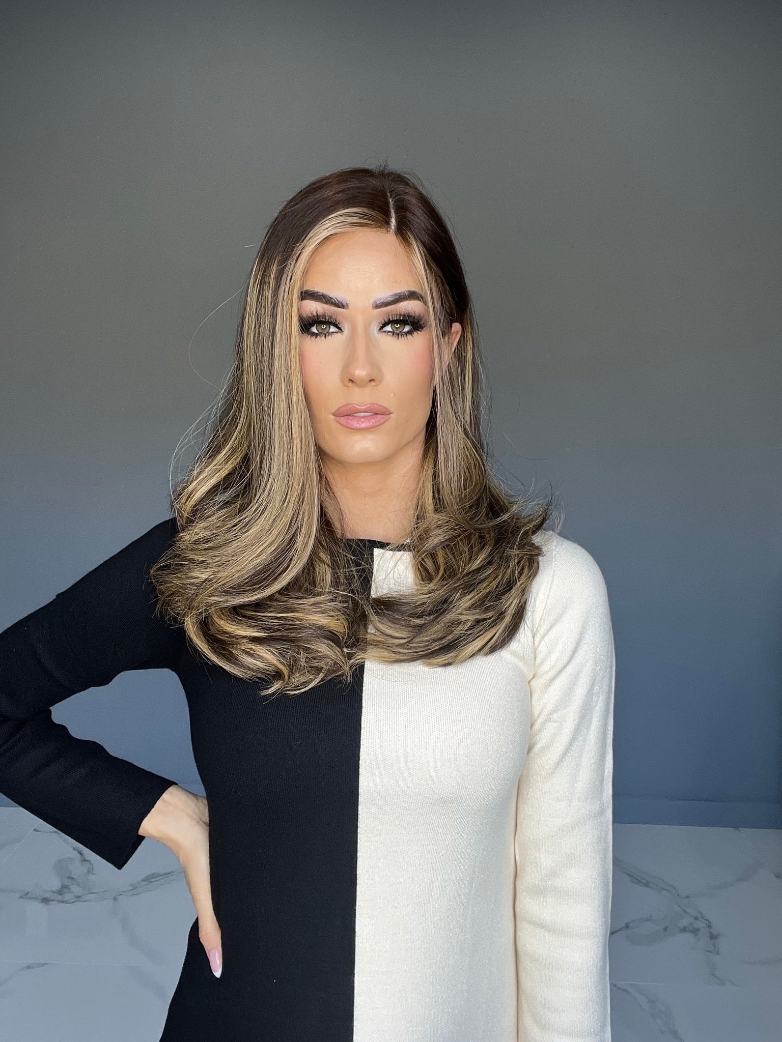 Beka 240 - Medium brown with soft blond balayage and money piecs Wig