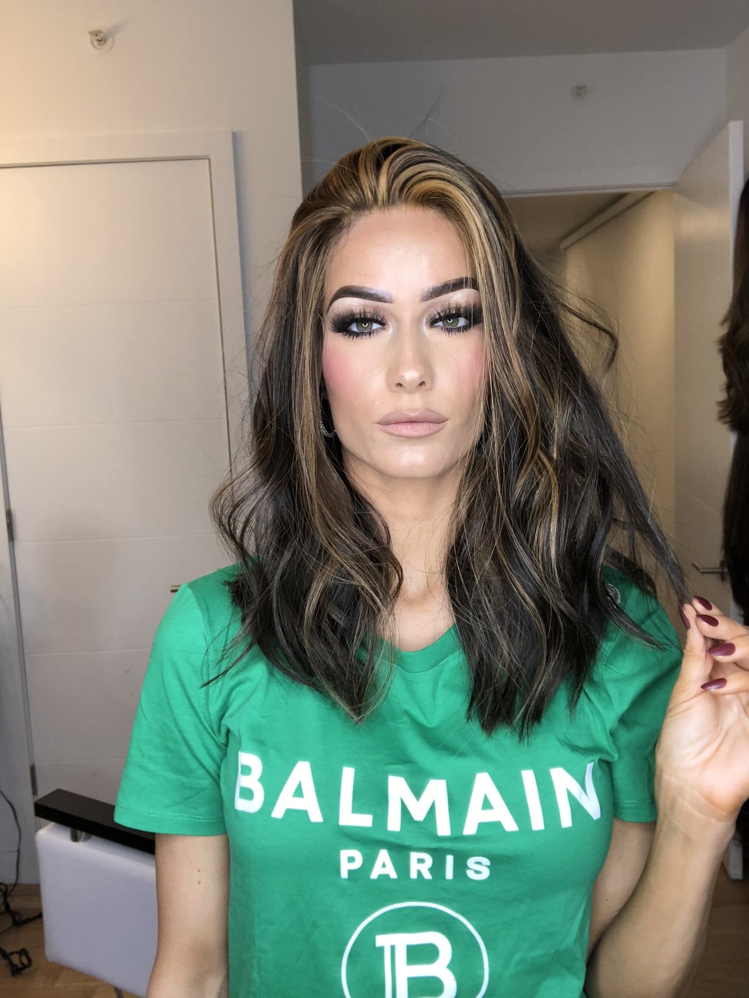 Beka 120 l dark brown with caramel highlights, money pieces  Wig