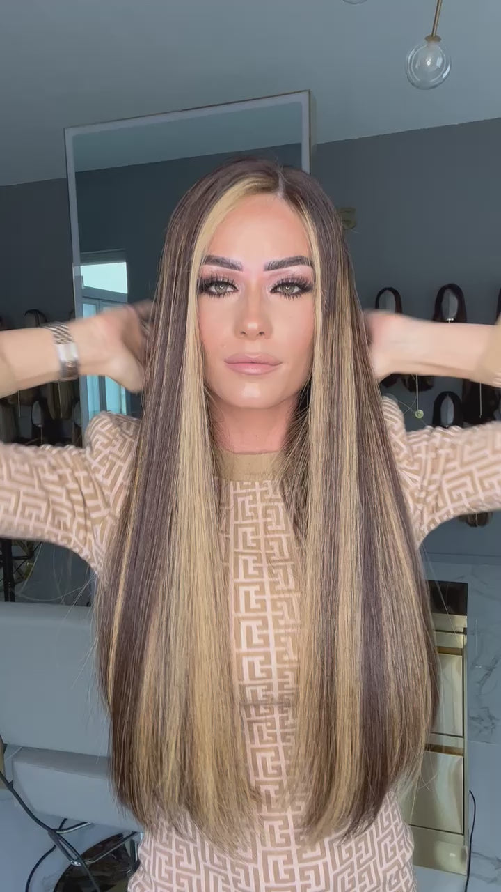 Beka 233 | Brown with golden blond balayage and money pieces Wig